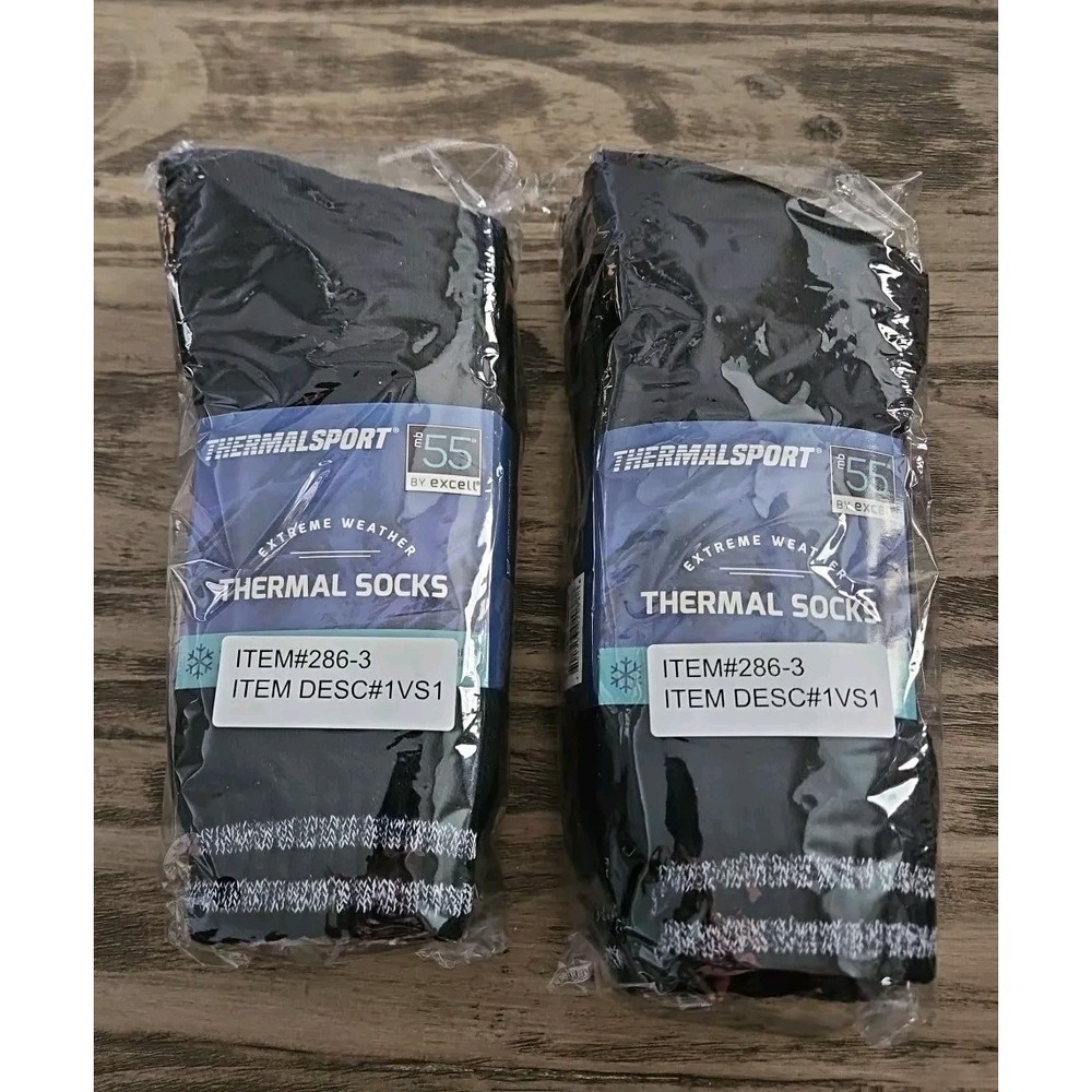 2 Packs 6 Pairs THERMAL SPORT 286-3 3pk. EXTREME WEATHER THERMAL SOCKS Black